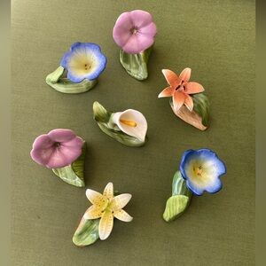 Vintage PIA Flower on Branch Napkin Ring Holders Bone China 7 Pieces